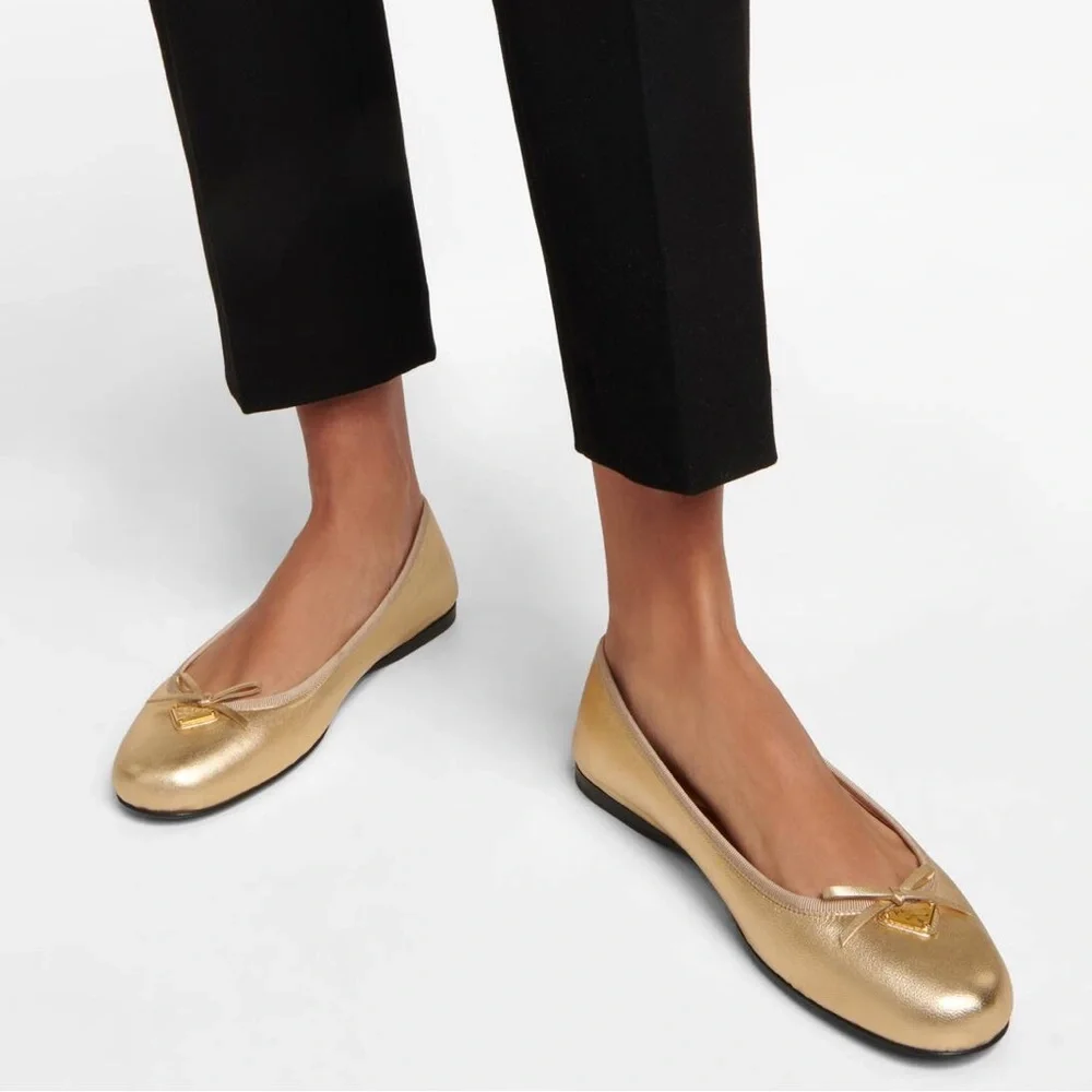 Prada Metallic Gold Ballerina Flats 37 $950 - Picture 4 of 12